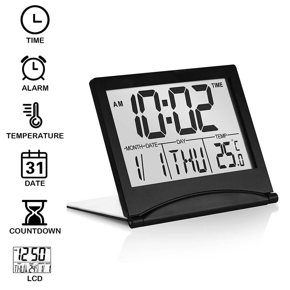 Digital Travel Alarm Clock Battery Operated Foldable LCD Clock with