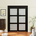thumbnail image 2 of 60'' x 80'' Bypass Sliding Closet Door, 3 Panel Tempered Frosted Glass & Black Wood Texture Frame, Pre-assembled Door Panels for Easy Installation, 2 of 10