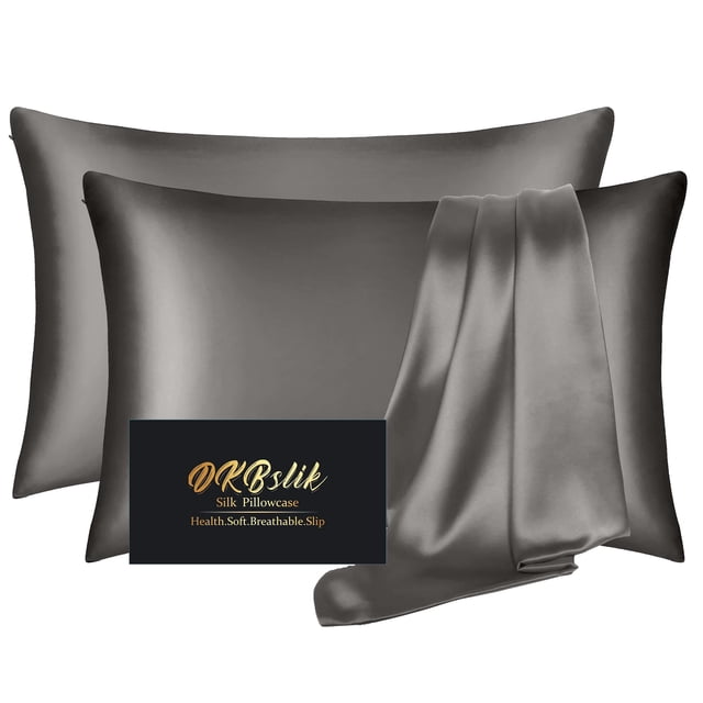 Fundas de almohada de seda DKBSlik Mulberry Silk Standard, paquete de 2, color gris oscuro