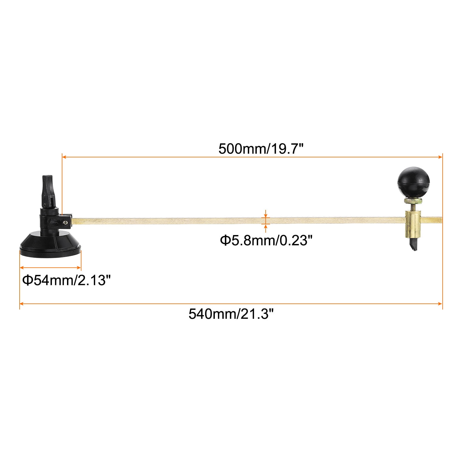 Single Wheel Circular Glass Cutter 35-500mm/1.4"-19.7" Adjustable with Suction Cup for Glass