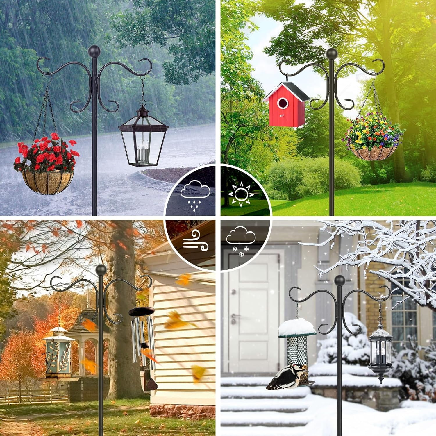 76 Inch Adjustable Double Shepherds Hooks for Outdoor Heavy Duty, Two Sided Garden Bird Feeder Pole for Hanging Plant Baskets, Solar Lights, Weddings Decor