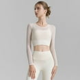 thumbnail image 2 of SWSMCLT Women's Long Sleeve Top Mesh Yoga Shirt Soft Fashion Cut Out Fitted Pull On Cami Crop Yoga Sheer Backless White X-Small, 2 of 5