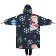 thumbnail image 2 of Oversized Wearable Blanket Hoodie,Dark Blue Christmas Santa Pattern Sherpa Blanket Hoodie with Super Pockets,Super Warm Fuzzy Pullover for Women & Men, 2 of 6