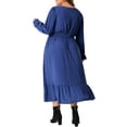 thumbnail image 4 of DARING DIVA Plus Size V Neck High Waist Ruffle Long Sleeve Dress 1X Royal Blue, 4 of 6