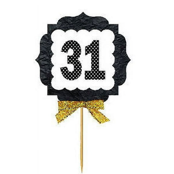 31st Birthday / Anniversary Gold Ribbon Hand Crafted Novelty Cupcake Decoration Toppers / Picks -12ct