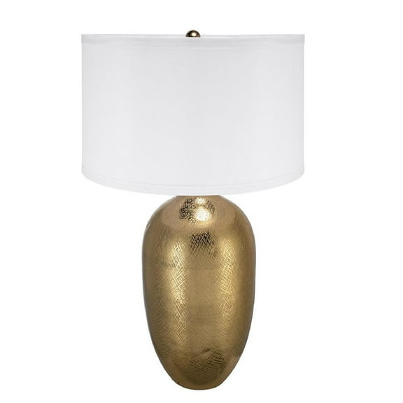 A&B Home Round Aluminum Sheet Gold Table Lamp with Fabric Shade - 18"Dia. x 31"H - Gold/White