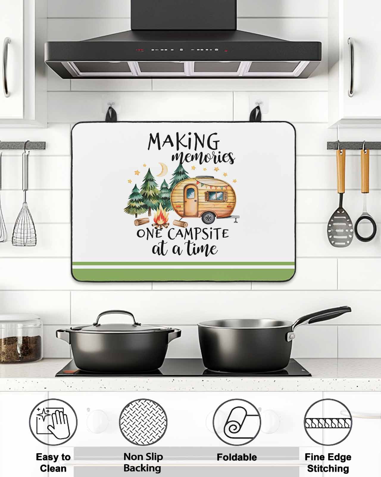 Stove Top Covers for Electric Stove, Camping Glass Stovetop Cover Protector, Fall Summer Nature Forest Car Tree Moon Induction Cooktop Protector Oven Mat for Kitchen Countertop 24"x21"