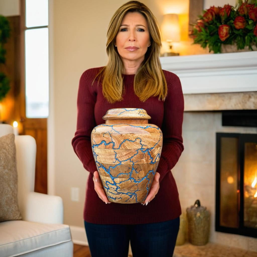 Wooden Cremation Urn for Human Ashes Handcrafted Urn for Adult Men & Women Memorial Urn for Ashes Decorative Burial & Funeral Urn