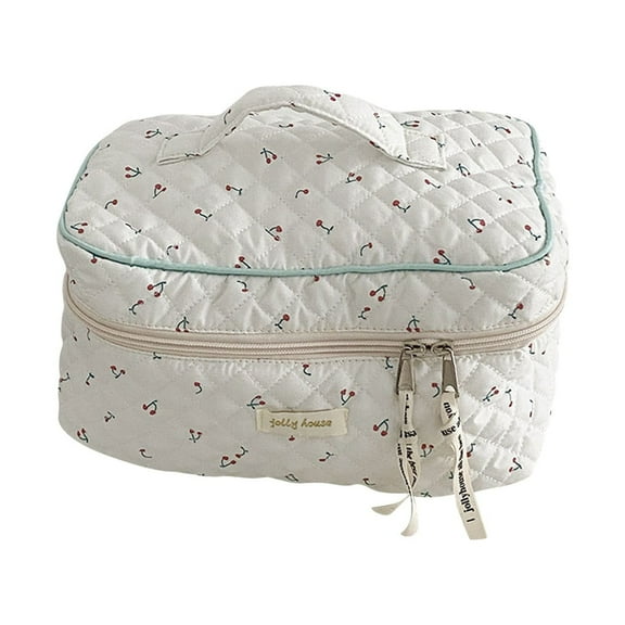 Cosmetic Bag Large Capacity, Travel Cosmetic Bag, Quilted Cotton Makeup Pouch with Smooth Zipper, Lightweight Makeup Organizer for Toiletries, Skincare, and Electronic Accessories Storage