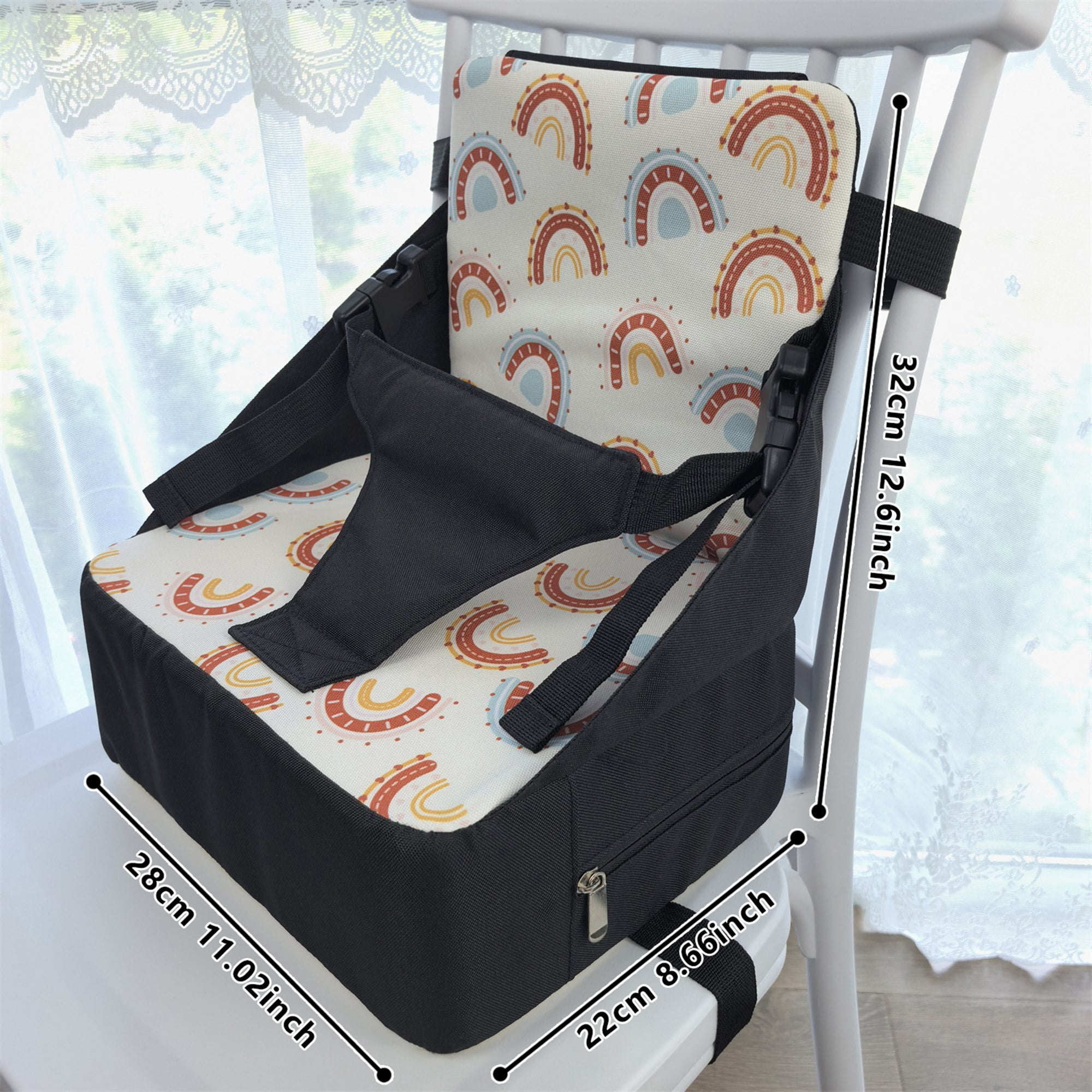 GOLDCOLIN 2-in-1 Toddler Booster Seat & Diaper Bag Folds into Bag with Mesh Side Pockets Storage for Diapers Bottles Waterproof Portable Adjustable Straps Non-Slip