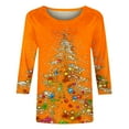 aohooy 3/4 Sleeve Christmas Shirts for Women Crew Neck TShirts Trendy
