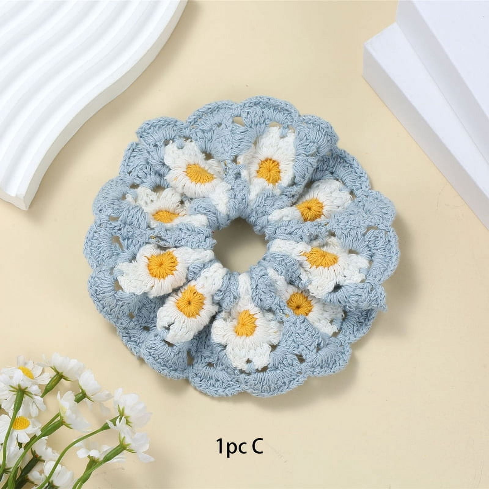 Korean-style handmade knitted big intestine hair tie, elegant pastoral bun hair accessory, sweet ponytail rubber band