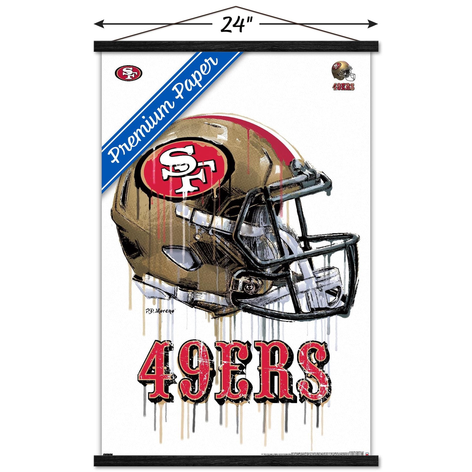 NFL San Francisco 49ers - Drip Helmet 20 Wall Poster with Wooden Magnetic Frame, 22.375" x 34"
