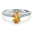 thumbnail image 3 of Gem Stone King 10K White Gold Yellow Citrine and Lab Grown Diamond Engagement Ring for Women | 0.93 Cttw | Pear Shape 8X5MM | Gemstone November Birthstone | Size 8, 3 of 6