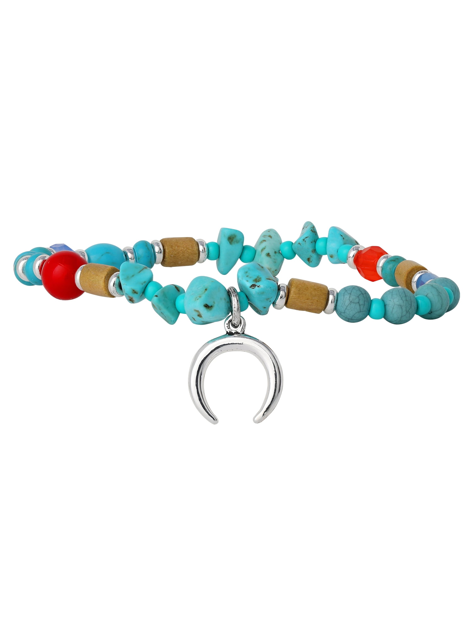 Jessica Simpson Women's 5-Pack Multi Bead Bracelet Stack with Charm Details