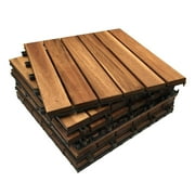 DreamPatio Acacia Interlocking Deck Tiles, Pack of 6, 6-Slat Pattern - 11.8" x 11.8" x 0.94"