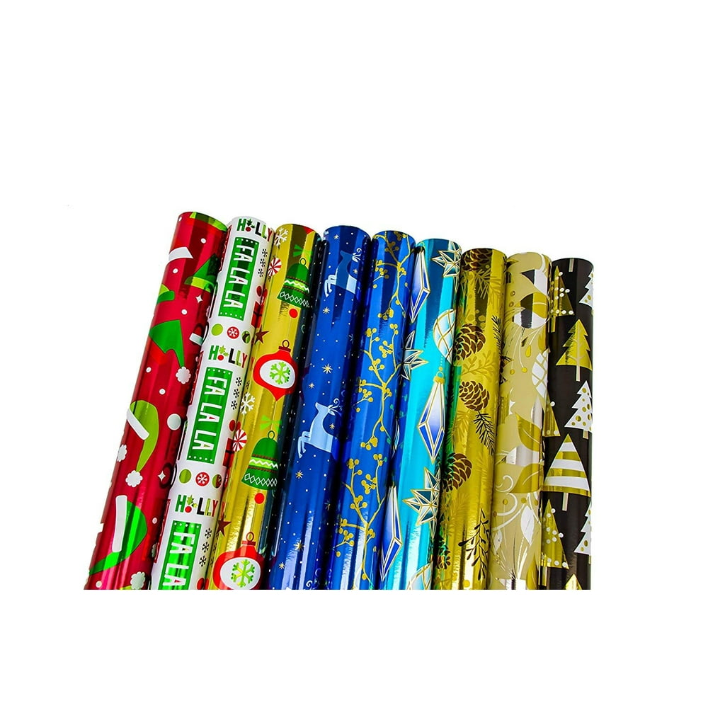 Bundle of 9 Rolls of Christmas Gift Wrapping Paper - 225 Total Sq Ft of