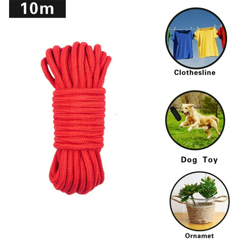 BAVIHOR Silk Rope, 32 Feet 8 mm Soft Rope Durable Multipurpose Long Satin  Braided Twisted Rope (Red, Black)