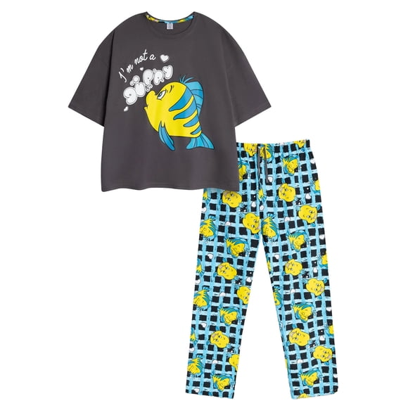 La Petite Sirène Pyjama Long à Manches Courtes pour Femmes avec Flet