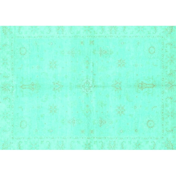 Ahgly Company Machine Washable Indoor Rectangle Abstract Turquoise Blue Modern Area Rugs, 7' x 10'