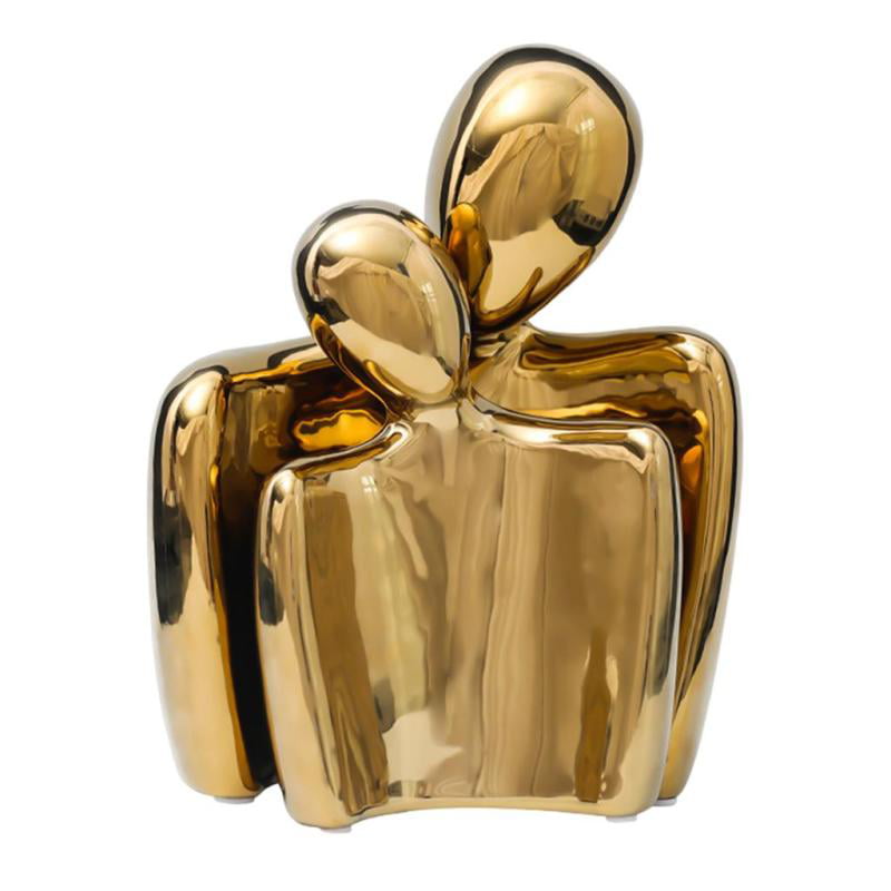 2 Pcs Embraced Couple Figurines Art Sculpture Metal Decor Gold & Silver 