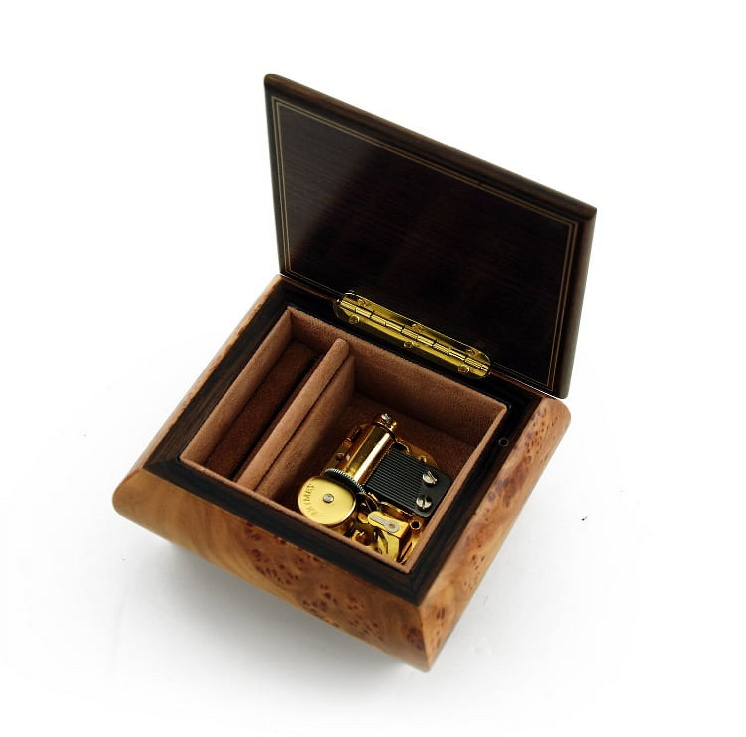 Charming Burl-Walnut Flower in Heart Outline Sorrento Musical Jewelry Box - In the Good Old Summertime
