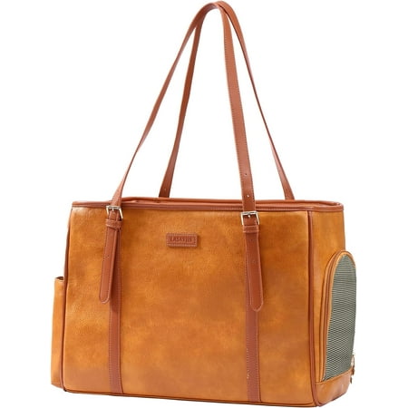 Dog purse Pet Carrier Leather Bag for Small Dogs Cats Puppy  Portable Tote Bag Airline Approved Soft-Sided Carriers (Brown)