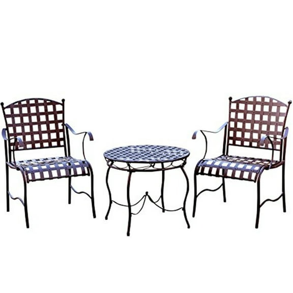 Bistro Metal Patio Set - Outdoor Furniture 2 Piece Set - Steel Chairs & Table - Brown Finish