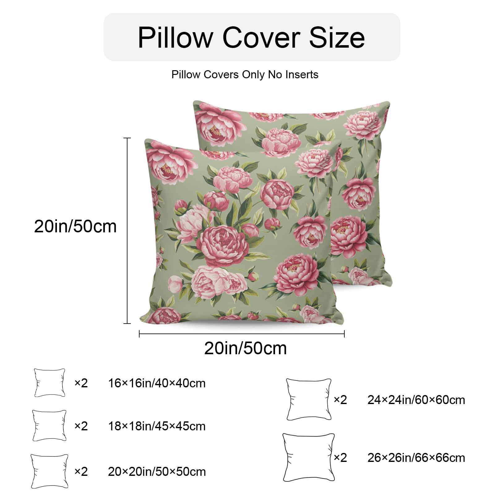 Outdoor Waterproof Throw Pillow Covers Set of 2 Pink Rose Floral Decorative Pillowcases Square Outdoor Pillows Cushion Case 18x18 Inch Sage Green Leaves Flowers Patio Pillows for Couch Sofa Bed