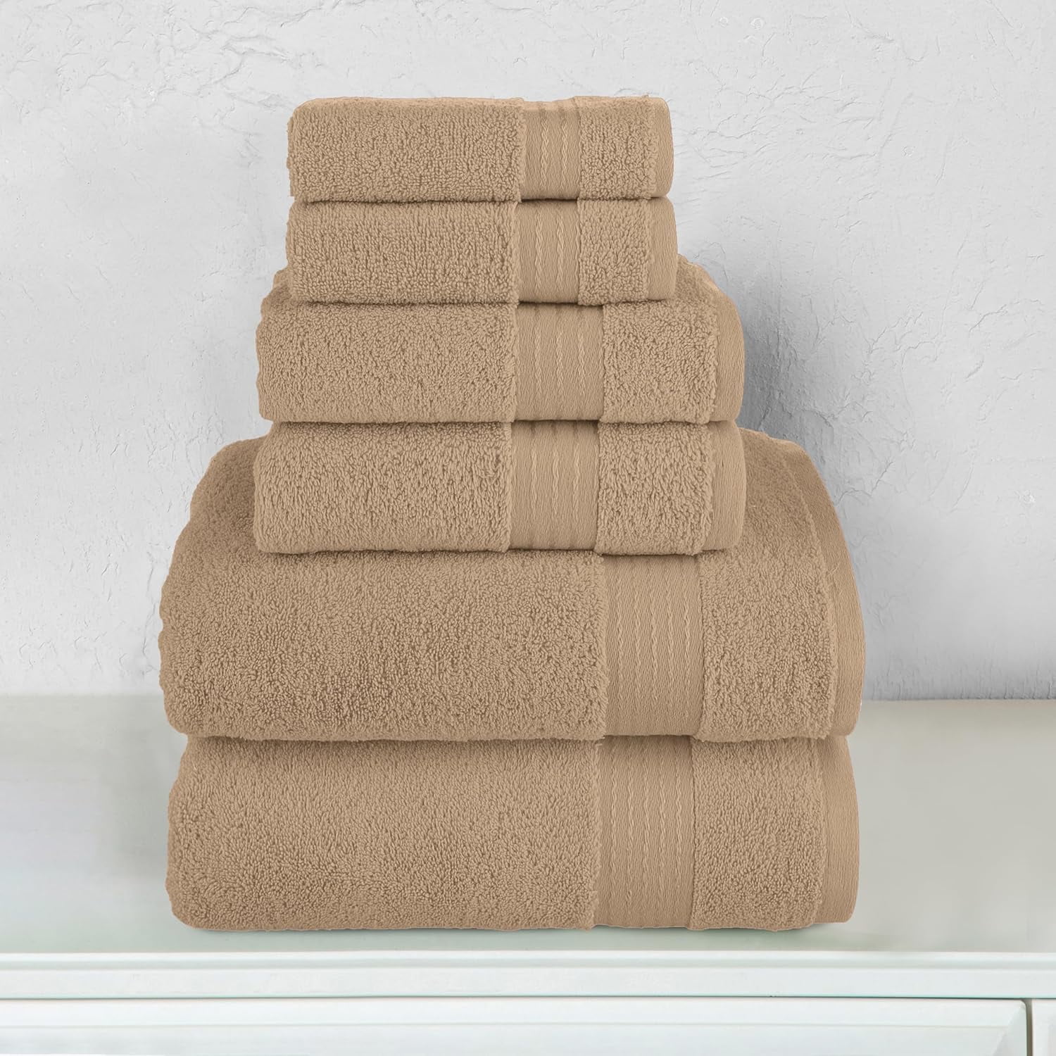 Turkish Linens Luxury Spa and Hotel Quality Premium Cotton 6-Piece Towel Set (2 x Bath Towels, 2 x Hand Towels, 2 x Washcloths), Taupe