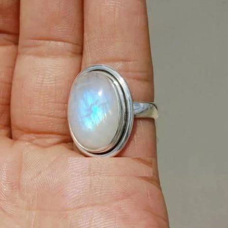 Rainbow Moonstone Coffin ring