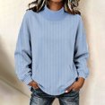 thumbnail image 4 of Kizanda Women Striped Mock Neck Sweatshirt with Front Pocket Loose Fit Printed Fashion Long Sleeve Pullover Sweatshirt Casual Outdoor Soft Raglan Sleeve Fall Winter Blouses M, 4 of 7