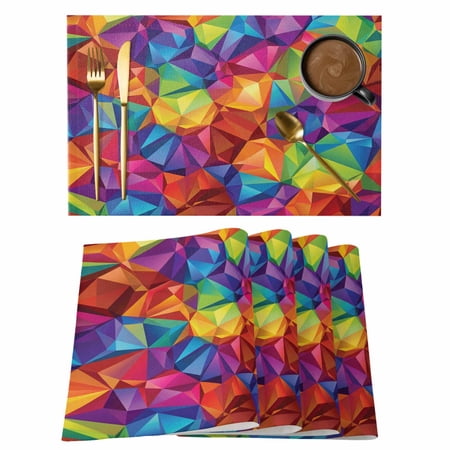 Colorful Geometric Placemats Set of 8 Cotton Linen Fabric Place Mats Modern Rainbow Ombre Abstract Art Washable Decorative Table Mats Protector for Home Kitchen Dining Wedding Party Coffee Tables
