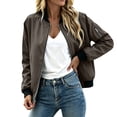 thumbnail image 7 of SHENGXINY Womens Casual Zip Up Bomber Jacket Long Sleeve Lightweight Outerwear with Pockets Solid Color Jackets for Spring Fall Brown 2XL, 7 of 7