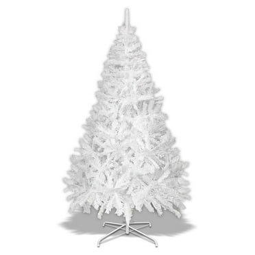 Premium Spruce Artificial Holiday Christmas Tree White for Home Office Party Decoration Easy Assembly with Metal Stand (7ft)