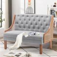 thumbnail image 2 of Yongqiang Upholstered Settee Bench Small Loveseat Sofa Rattan Dining Bench with Back Banquette Seating for Kitchen Dining Room Living Room Button Tufted Mini Couch Grey, 2 of 7