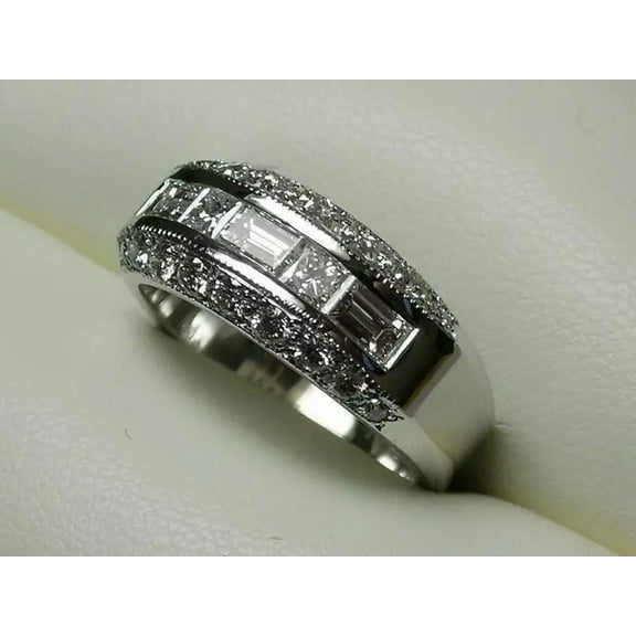 Mens 14K White Gold Plated Round 3Ct Lab Created Diamond Wedding Band Ring
