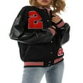 thumbnail image 1 of Women Baseball Jackets Leather Long Sleeve Letter Jackets, 1 of 5
