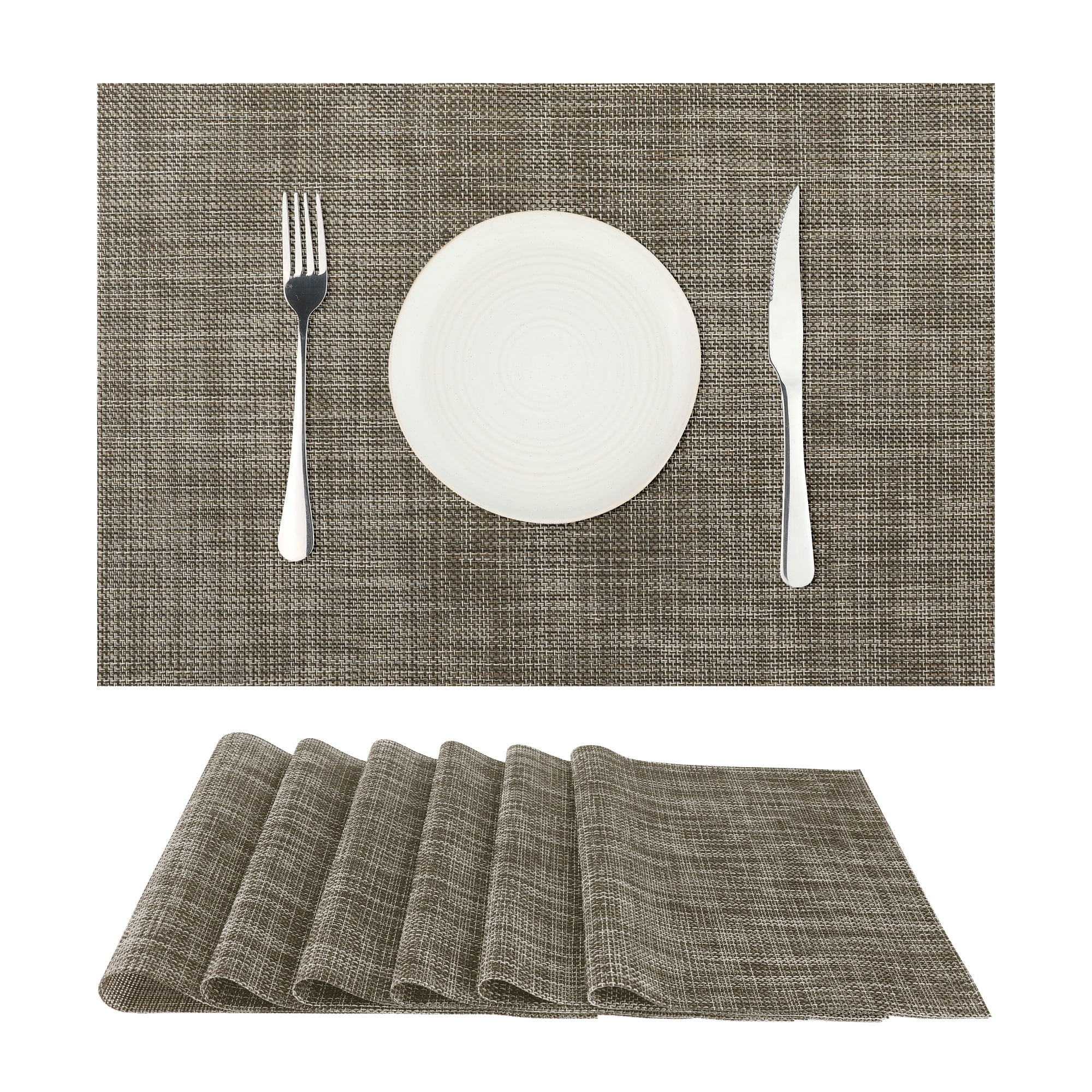 Unique Bargains Durable Placemats for Dining Table, Resistant Kitchen Place Mats Set of 6 Coffee 18" x 12"
