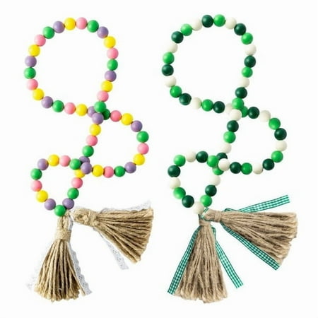 Haooryx Wood Beads Garland ,42’’ Easter Day Wood Bead Garland Tassel ,2Pcs