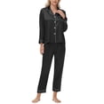 thumbnail image 1 of Women's imitation silk long-sleeved button pajamas two-piece loungewear set rose red XXL, 1 of 4