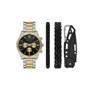 Folio Men's Watch Gift Set; Matte Black Bracelet Watch, Gunmetal