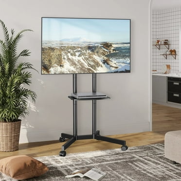 RTVR Modern Rolling TV Stand Cart for TVs up to 65 inch, Black