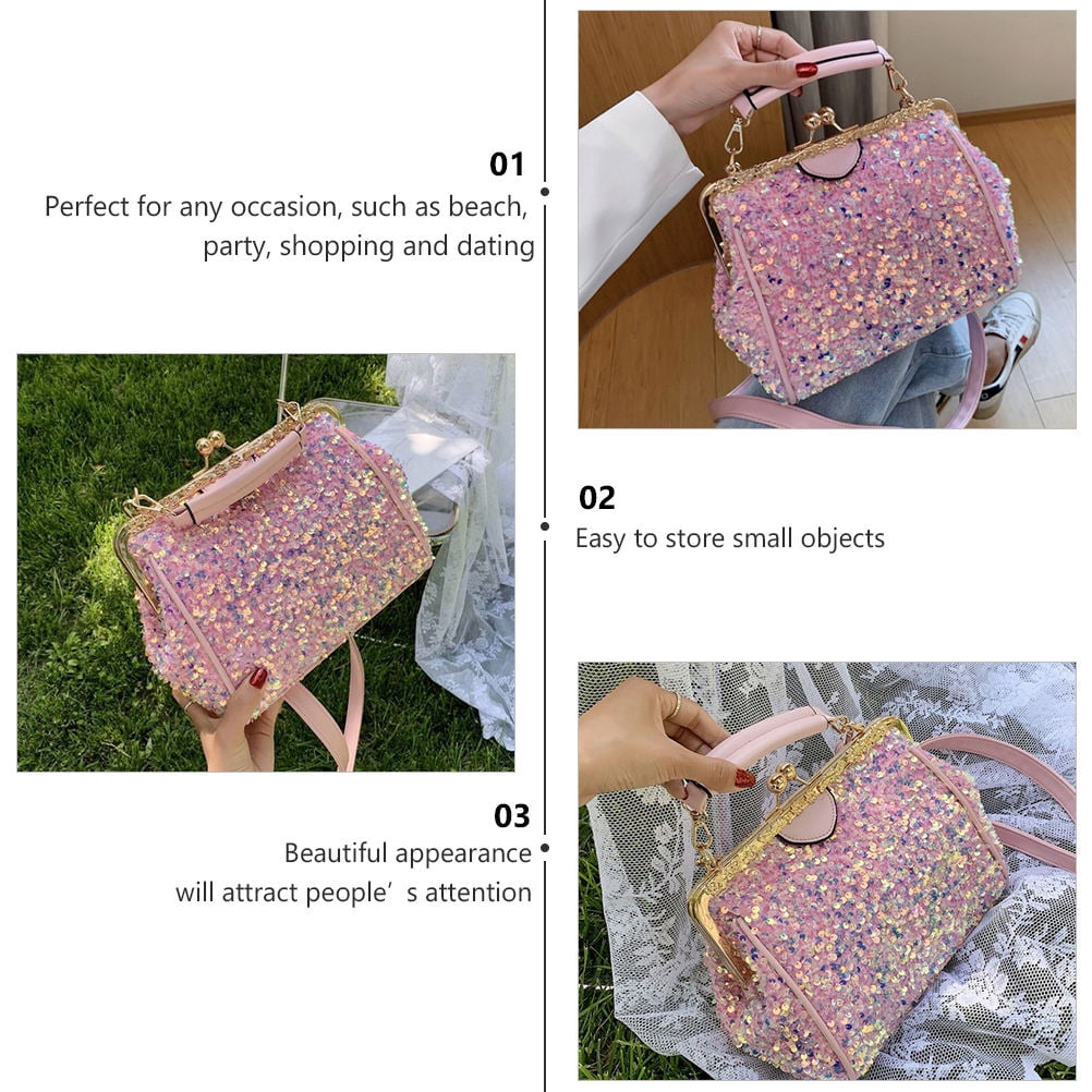 GOOHOCHY 1Pc Pink Pu Single Shoulder Bag Women Crossbody Sling Bag Fashionable For Beach Party 9.82X7.86X3.14in