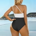 thumbnail image 4 of Women's Swimwear One Piece Plus Size Black And White Trim Sleeveless Splicing Swimsuits One Shoulder Double Straps Sleeveless Swimwear, 4 of 7
