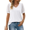 thumbnail image 3 of Blouse Shirt Pure Color V-Neck Top Women's T-shirt with Sheer Mesh Short Sleeves for Summer, 3 of 5