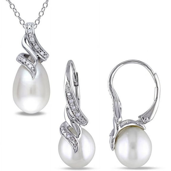 Everly Women's Cultured Pearl and Diamond Sterling Silver Jewelry Set
