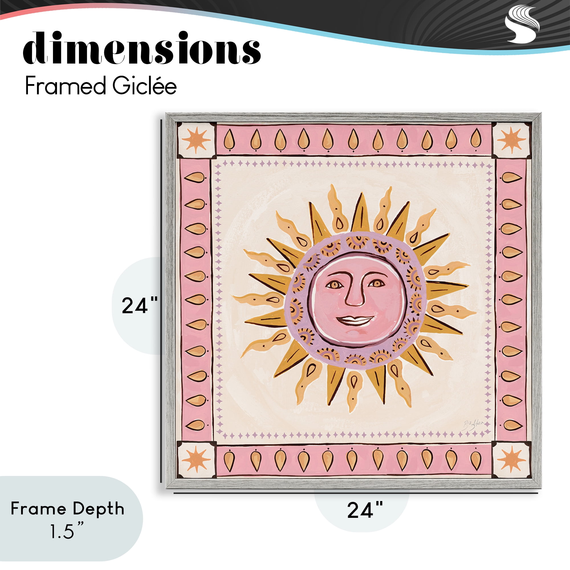 Stupell Industries Smiling Sun with Pink Border Gray Framed Giclee Art, design by Two If By Sea Studios