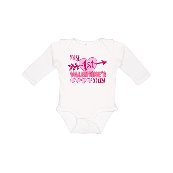 Inktastic My First Valentine's Day with Pink Heart and Arrow Boys or Girls Long Sleeve Baby Bodysuit