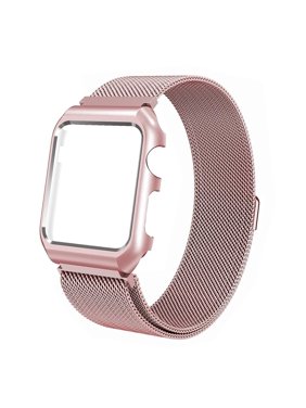 For Apple Watch Band with Case 42mm, Stainless Steel Mesh Milanese Loop with Adjustable Magnetic Closure Wristband iWatch Band for Apple Watch Series 4 3 2 1 - Rose Gold